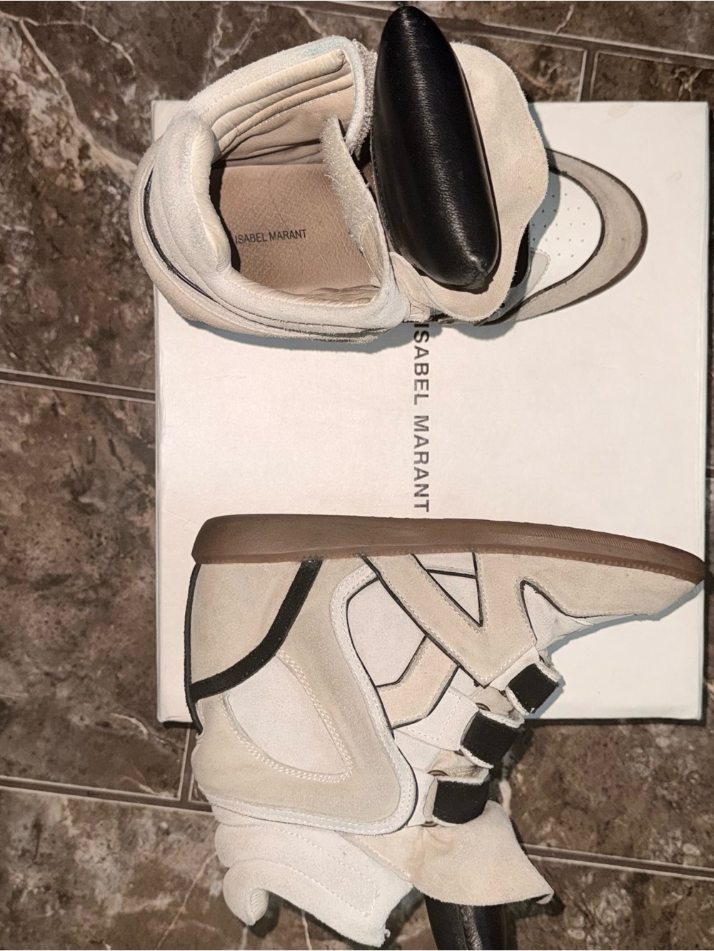 Isabel Marant white, Cream and Black Wedge Sneakers
